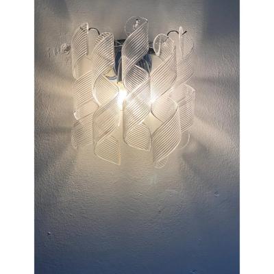  Mazzega Murano Set of 4 Transparent Ricci Murano Glass Wall Sconces in Mazzega Style