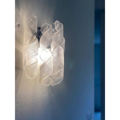  Mazzega Murano Set of 4 Transparent Ricci Murano Glass Wall Sconces in Mazzega Style