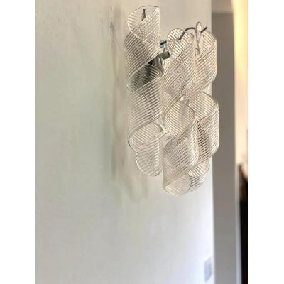  Mazzega Murano Set of 4 Transparent Ricci Murano Glass Wall Sconces in Mazzega Style