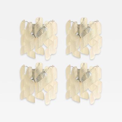  Mazzega Murano Set of 4 Transparent Ricci Murano Glass Wall Sconces in Mazzega Style