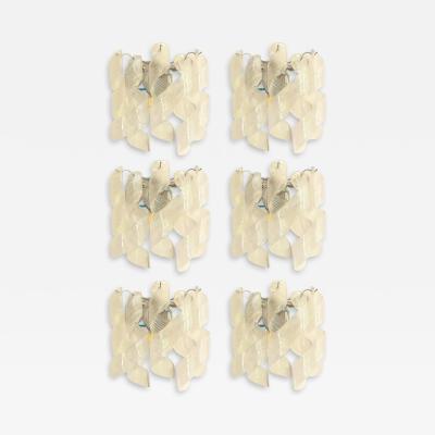  Mazzega Murano Set of 6 Transparent Ricci Murano Glass Wall Sconces in Mazzega Style