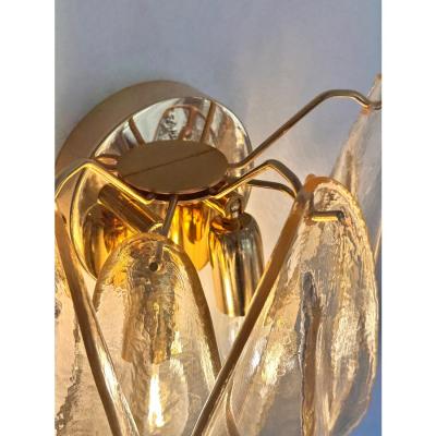  Mazzega Murano Set of Two Amber Rondini Murano Glass Gold Wall Sconce in Mazzega Style