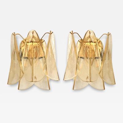  Mazzega Murano Set of Two Amber Rondini Murano Glass Gold Wall Sconce in Mazzega Style