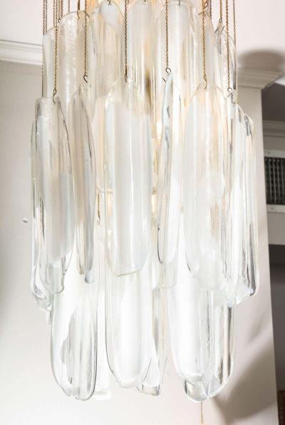 Mazzega Murano Vintage Mazzega Clear and White Oblong Leaf Glass Chandelier