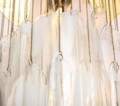 Mazzega Murano Vintage Mazzega Clear and White Oblong Leaf Glass Chandelier
