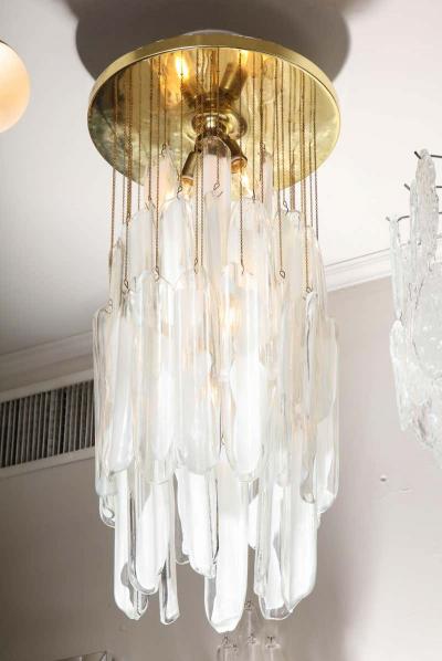Mazzega Murano Vintage Mazzega Clear and White Oblong Leaf Glass Chandelier