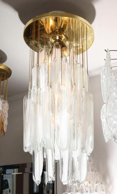 Mazzega Murano Vintage Mazzega Clear and White Oblong Leaf Glass Chandelier