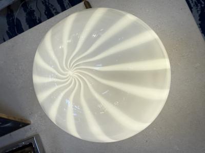  Mazzega Murano Vintage Mazzega Murano Glass Ovoid Table Lamp White Striped Art Glass