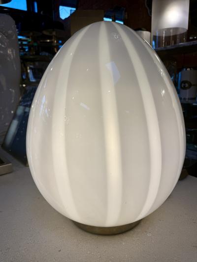 Mazzega Murano Vintage Mazzega Murano Glass Ovoid Table Lamp White Striped Art Glass