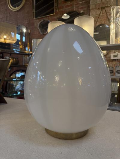  Mazzega Murano Vintage Mazzega Murano Glass Ovoid Table Lamp White Striped Art Glass