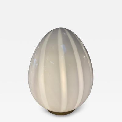  Mazzega Murano Vintage Mazzega Murano Glass Ovoid Table Lamp White Striped Art Glass