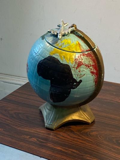  McCoy Pottery COLORFUL WORLD GLOBE WITH AIRPLANE COOKIE JAR BY McCOY