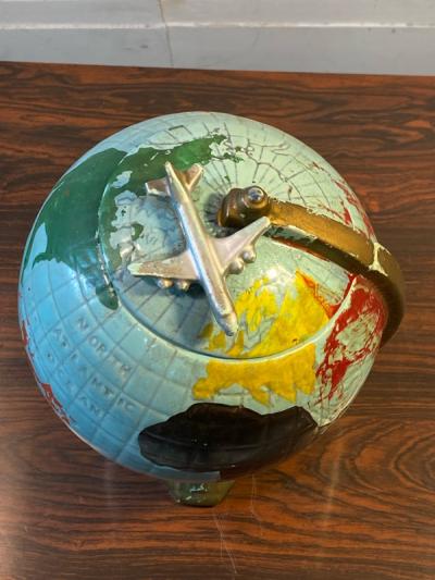  McCoy Pottery COLORFUL WORLD GLOBE WITH AIRPLANE COOKIE JAR BY McCOY