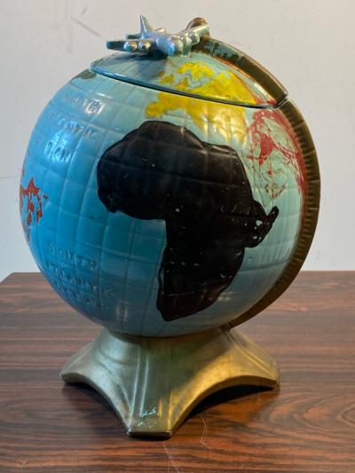 McCoy Pottery COLORFUL WORLD GLOBE WITH AIRPLANE COOKIE JAR BY McCOY