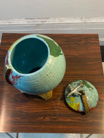  McCoy Pottery COLORFUL WORLD GLOBE WITH AIRPLANE COOKIE JAR BY McCOY