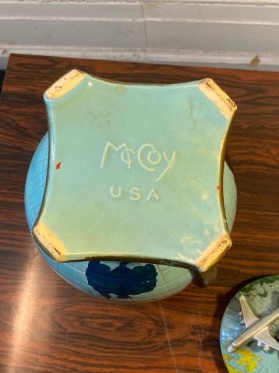  McCoy Pottery COLORFUL WORLD GLOBE WITH AIRPLANE COOKIE JAR BY McCOY