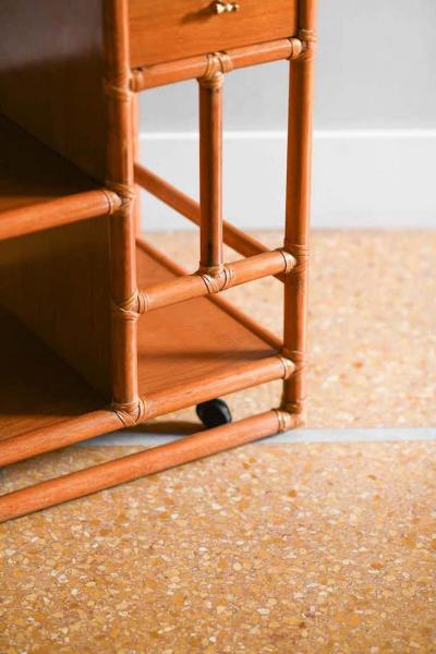  McGuire Furniture 1970s McGuire Cart Server Buffet in rattan with extendable wooden top and wheels