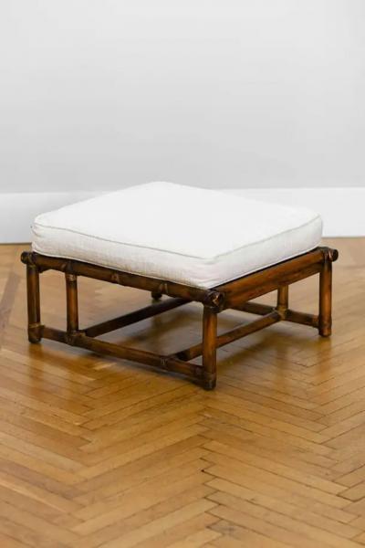  McGuire Furniture Armchair with pouf McGuire San Francisco 1970s