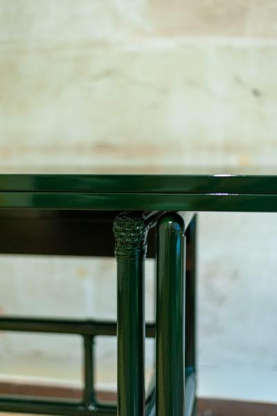  McGuire Furniture John and Elinor McGuire Green Lacquered Mcguire Console With Flip Top Surface San Francisco 1970