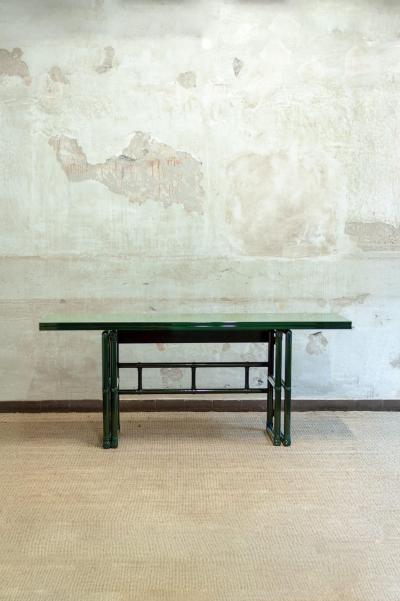  McGuire Furniture John and Elinor McGuire Green Lacquered Mcguire Console With Flip Top Surface San Francisco 1970