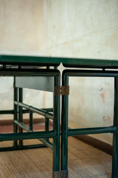  McGuire Furniture John and Elinor McGuire Green Lacquered Mcguire Console With Flip Top Surface San Francisco 1970