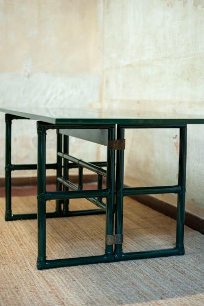  McGuire Furniture John and Elinor McGuire Green Lacquered Mcguire Console With Flip Top Surface San Francisco 1970