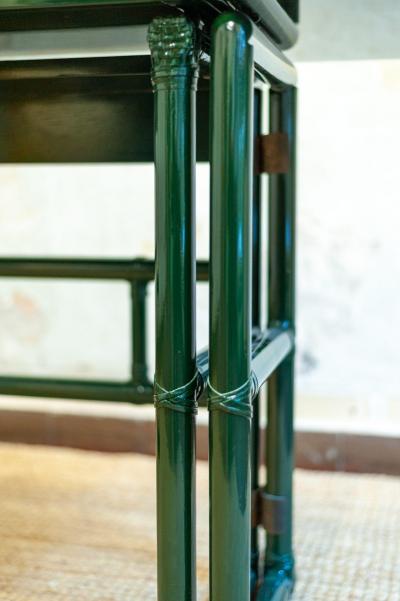  McGuire Furniture John and Elinor McGuire Green Lacquered Mcguire Console With Flip Top Surface San Francisco 1970