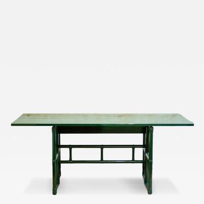  McGuire Furniture John and Elinor McGuire Green Lacquered Mcguire Console With Flip Top Surface San Francisco 1970