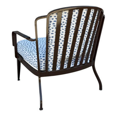  McGuire Furniture John and Elinor McGuire Indoor Outdoor Club Chair in Blue Cheetah Perennial Fabric 1 of 2