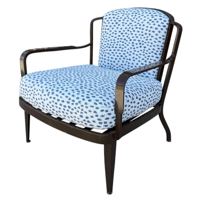  McGuire Furniture John and Elinor McGuire Indoor Outdoor Club Chair in Blue Cheetah Perennial Fabric 1 of 2