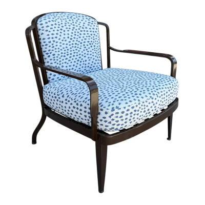  McGuire Furniture John and Elinor McGuire Indoor Outdoor Club Chair in Blue Cheetah Perennial Fabric 1 of 2