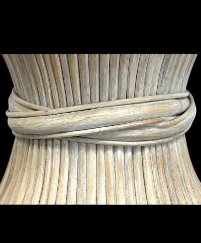  McGuire Furniture John and Elinor McGuire MID CENTURY PAIR OF SHEAF OF WHEAT RATTAN SIDE TABLES BY MCGUIRE FURNITURE