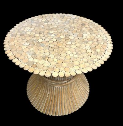  McGuire Furniture John and Elinor McGuire MID CENTURY PAIR OF SHEAF OF WHEAT RATTAN SIDE TABLES BY MCGUIRE FURNITURE
