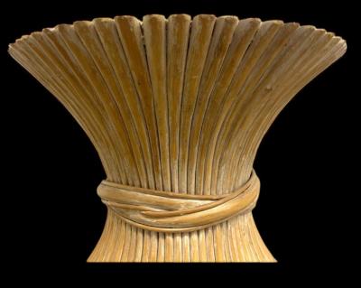  McGuire Furniture John and Elinor McGuire MID CENTURY PAIR OF SHEAF OF WHEAT RATTAN SIDE TABLES BY MCGUIRE FURNITURE