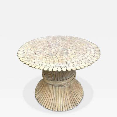  McGuire Furniture John and Elinor McGuire MID CENTURY PAIR OF SHEAF OF WHEAT RATTAN SIDE TABLES BY MCGUIRE FURNITURE
