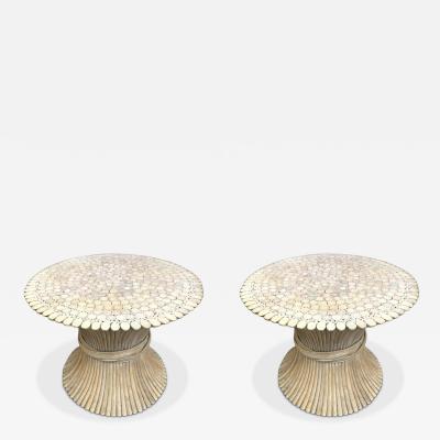  McGuire Furniture John and Elinor McGuire MID CENTURY PAIR OF SHEAF OF WHEAT RATTAN SIDE TABLES BY MCGUIRE FURNITURE