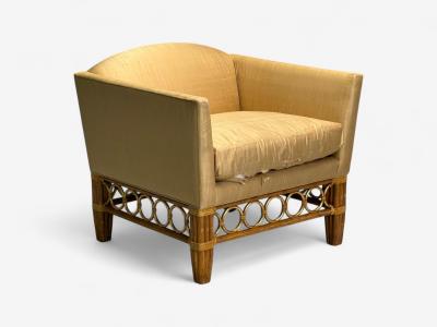  McGuire Furniture John and Elinor McGuire McGuire Bamboo Rattan Fabric Large Lounge Chairs USA 1960s