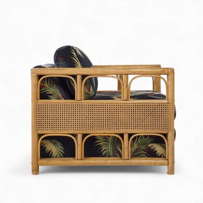  McGuire Furniture John and Elinor McGuire McGuire Style Mid Century Rattan Club Lounge Chairs Pair