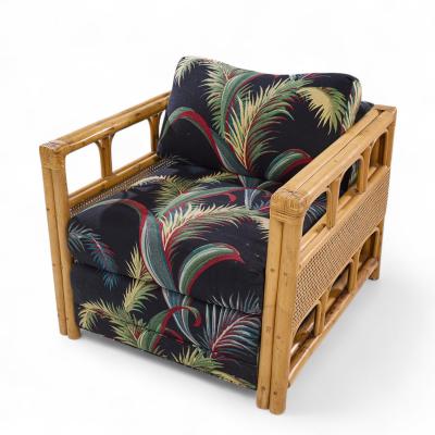  McGuire Furniture John and Elinor McGuire McGuire Style Mid Century Rattan Club Lounge Chairs Pair