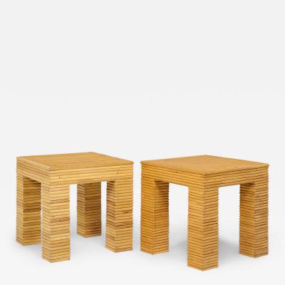 McGuire Furniture John and Elinor McGuire McGuire Style Mid Century Rattan Side Tables Pair