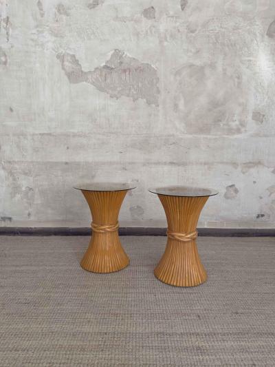  McGuire Furniture John and Elinor McGuire Pair of Bamboo Sidetables With Glass Tops By Mcguire 1970s
