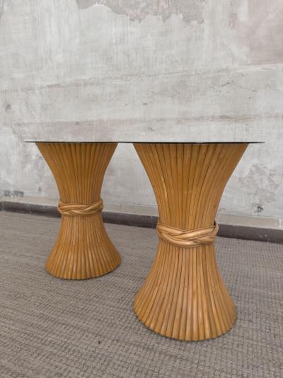  McGuire Furniture John and Elinor McGuire Pair of Bamboo Sidetables With Glass Tops By Mcguire 1970s