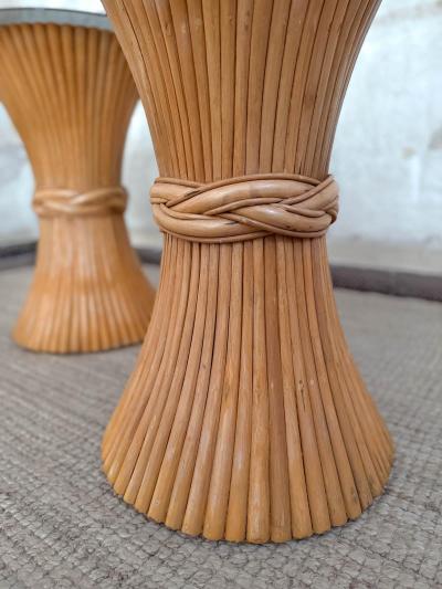  McGuire Furniture John and Elinor McGuire Pair of Bamboo Sidetables With Glass Tops By Mcguire 1970s