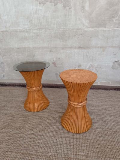  McGuire Furniture John and Elinor McGuire Pair of Bamboo Sidetables With Glass Tops By Mcguire 1970s