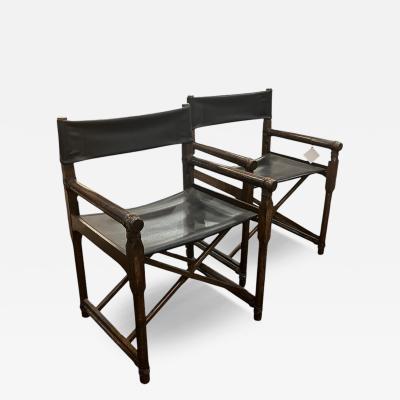  McGuire Furniture John and Elinor McGuire Pair of McGuire Oak Folding Campaign Chairs