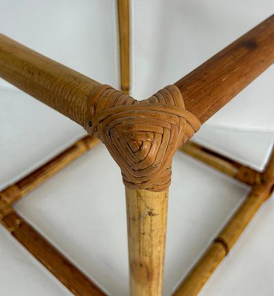  McGuire Furniture John and Elinor McGuire Pair of Mid Century Rattan Side Tables with Glass Tops