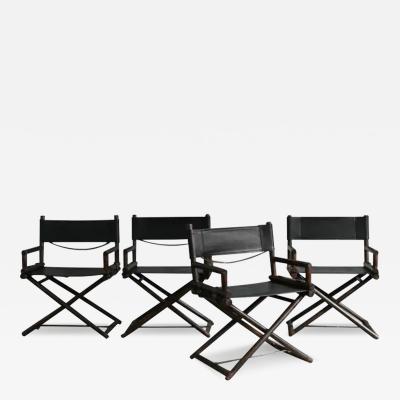  McGuire Furniture John and Elinor McGuire Set of 4 director s chairs in bamboo and black leather Lyda Levi for McGuire