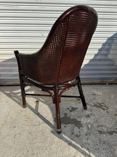  McGuire Furniture John and Elinor McGuire Set of 6 Maguire Dark Walnut Bamboo and Cane Dining Chairs