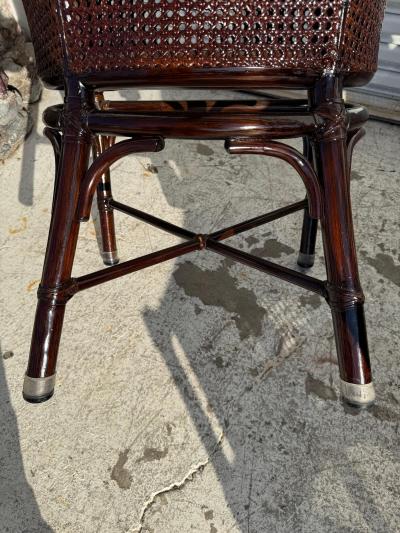  McGuire Furniture John and Elinor McGuire Set of 6 Maguire Dark Walnut Bamboo and Cane Dining Chairs