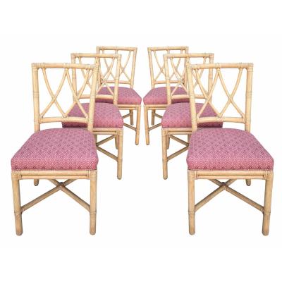  McGuire Furniture John and Elinor McGuire Set of 6 Vintage McGuire Furniture Co Rattan Cross Hatch Lattice Dining Chairs
